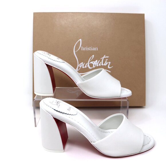 Christian Louboutin 37.5 NEW Jane Mule 85 Bianco White Block Heel Sandal - Picture 4 of 16
